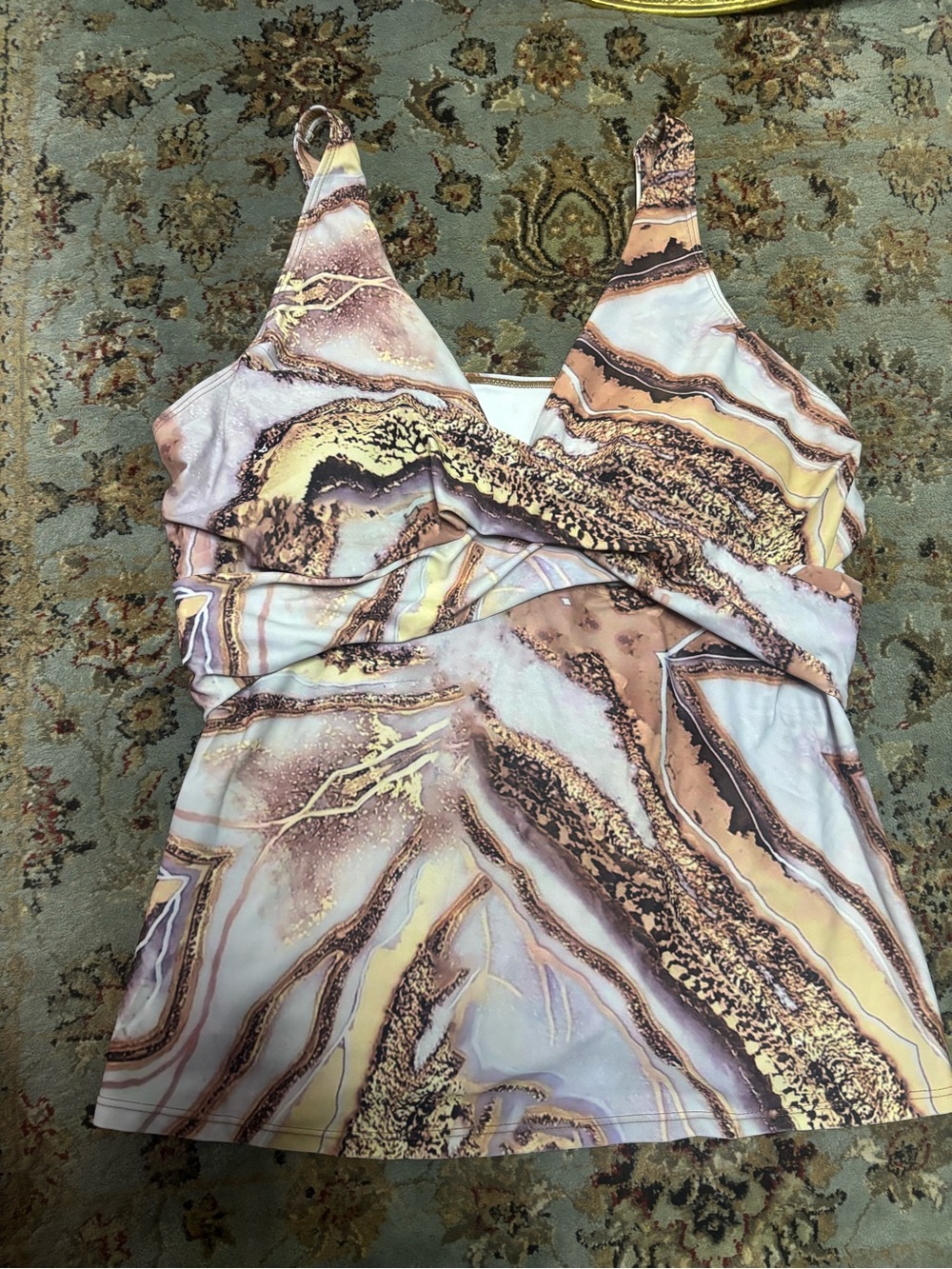 Marble Print V-Neck Bathing Suit Tank Top